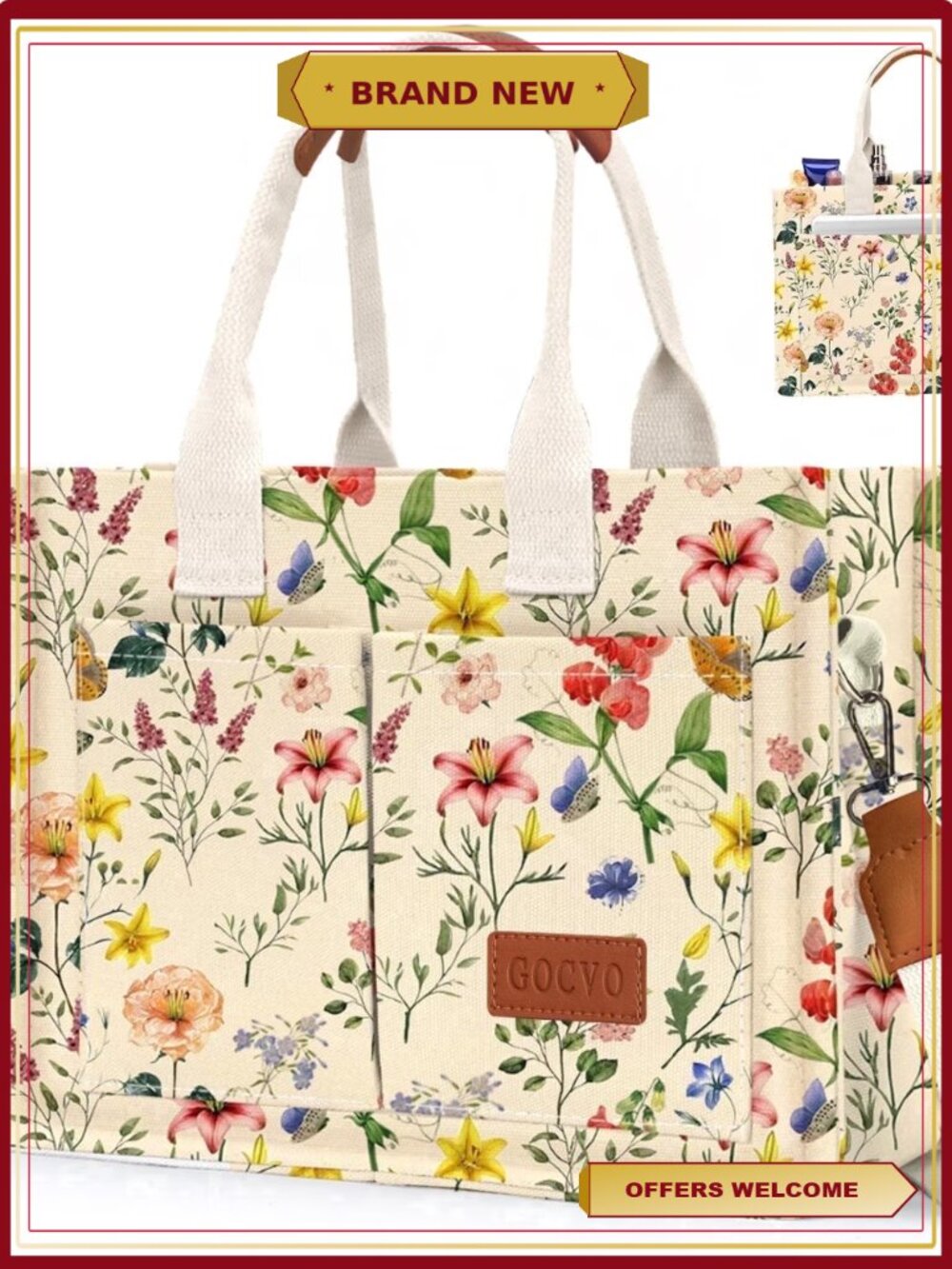 Canvas Tote Bag for Women Multi-Pocket Shoulder Handbag Crossbody Messenger